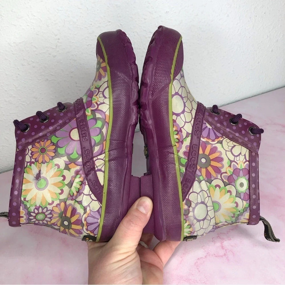 Bogs boots ankle rainboots Charlot purple floral waterproof size 2 little girl - Picture 14 of 14